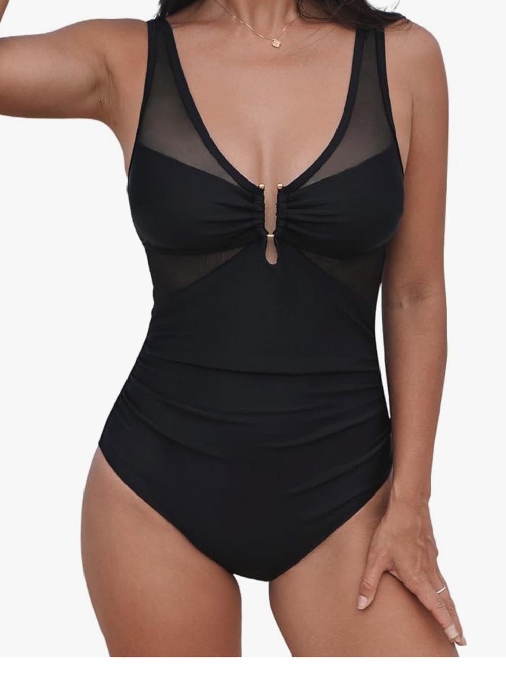 Cupshe Black One-Piece Swimsuit with Mesh Panels